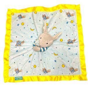 Goodnight‎ Moon Plush Bunny Rabbit Lovey Blue Yellow Baby Security Blanket Satin
